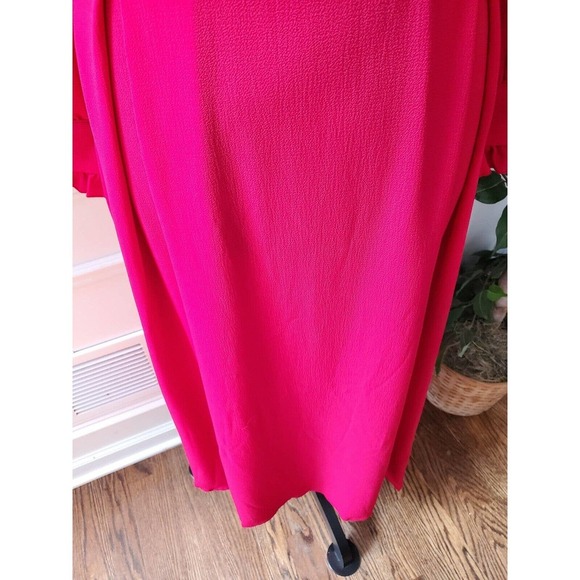 Women's Solid Red Polyester Round Neck Long Sleeve Knee Length Dress Size Small - Picture 5 of 12